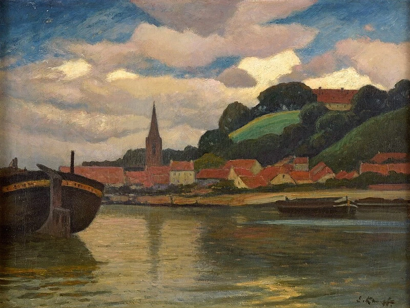 1861-Eugen Kampf - Paesaggio fluviale